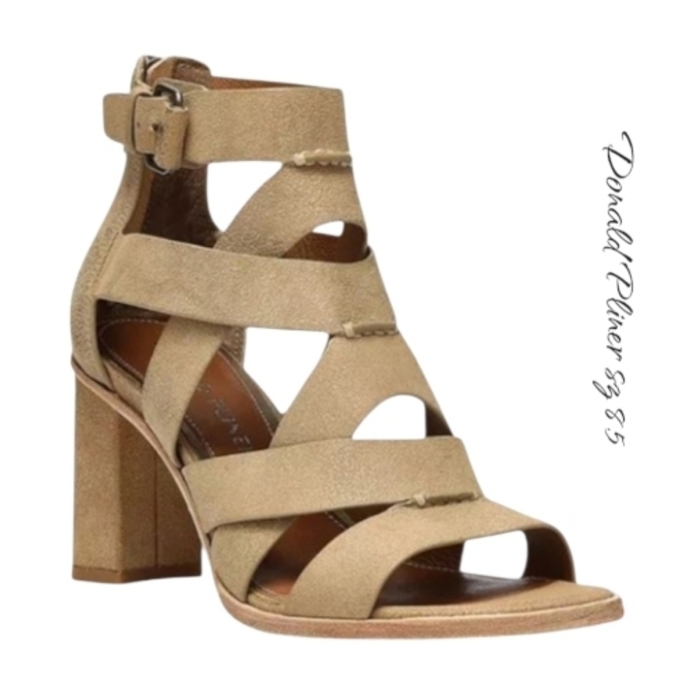 New Donald Pliner Izze Strappy Suede Block Heel Sandal Taupe 8.5